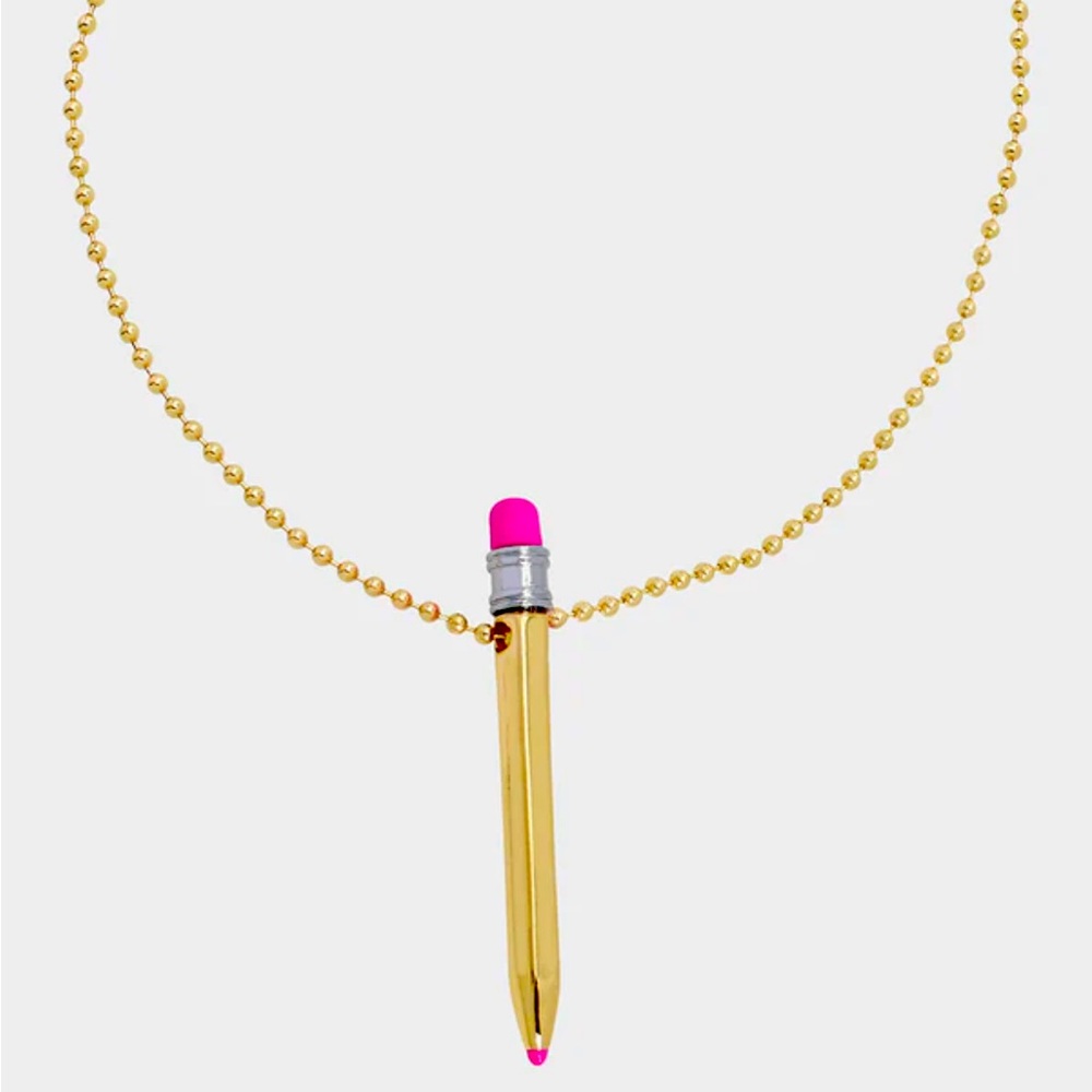 New Betsey Johnson CHARM SCHOOL PENCIL PENDANT GOLD
